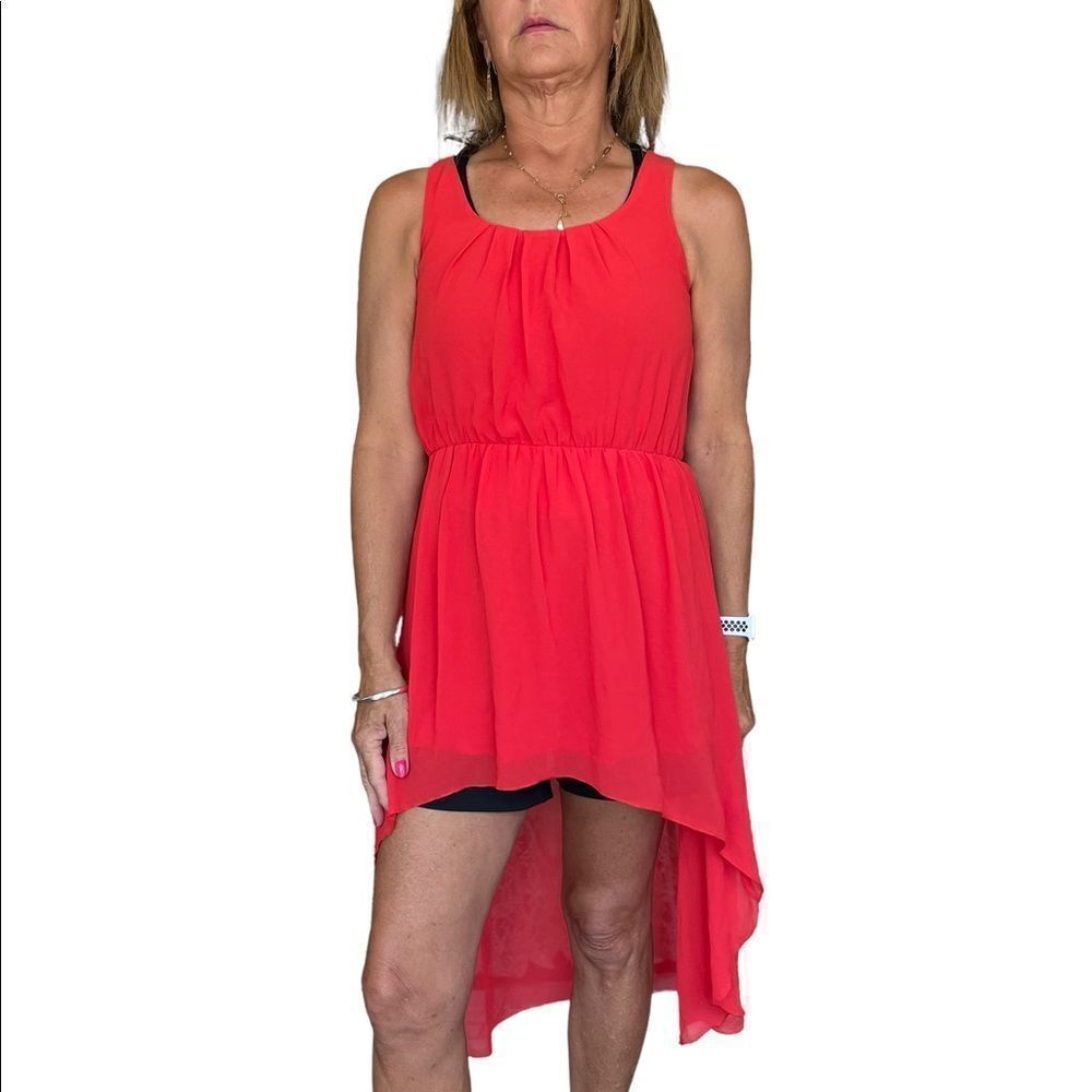 HOT RED HI-LOW SLEEVELESS DRESS‎